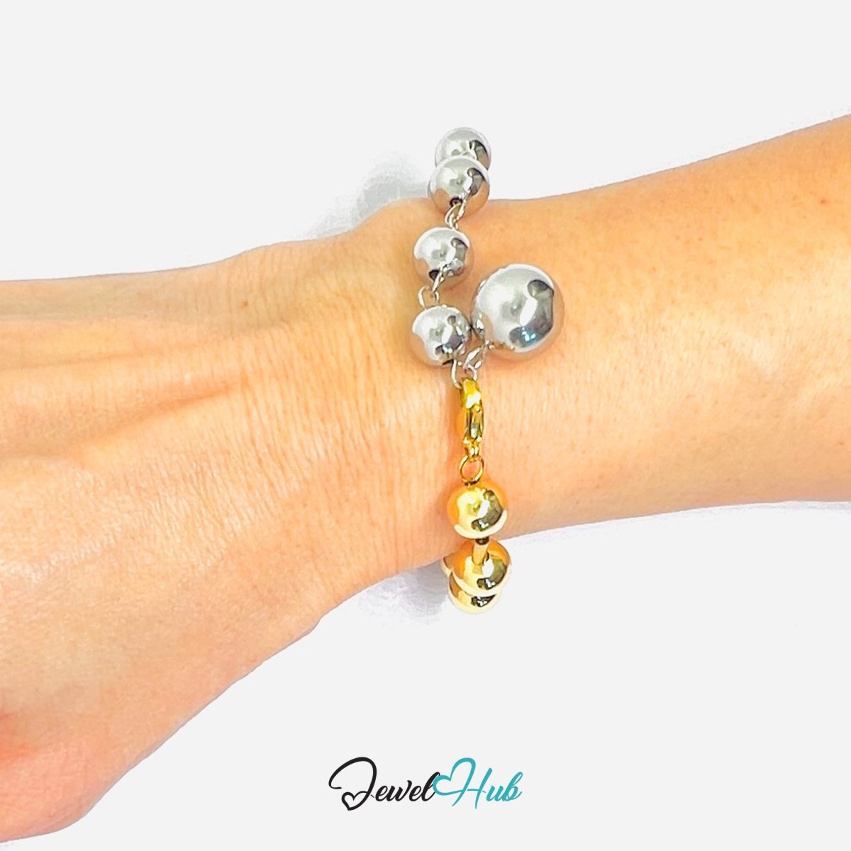 DuoTone 316L Stainless Steel Chain Bracelet – Bead Signature Centerpiece - JewelHub.co.uk