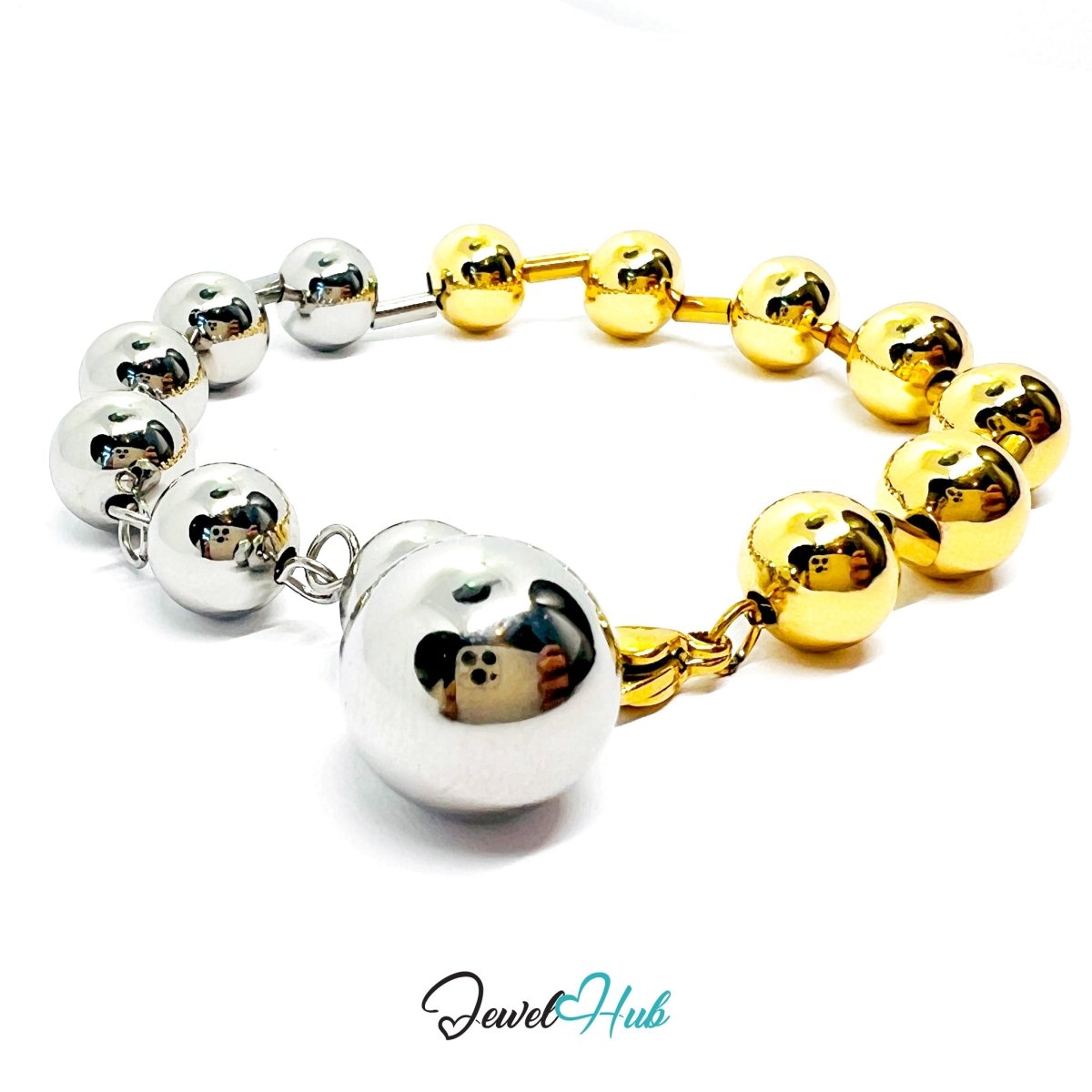 DuoTone 316L Stainless Steel Chain Bracelet – Bead Signature Centerpiece - JewelHub.co.uk