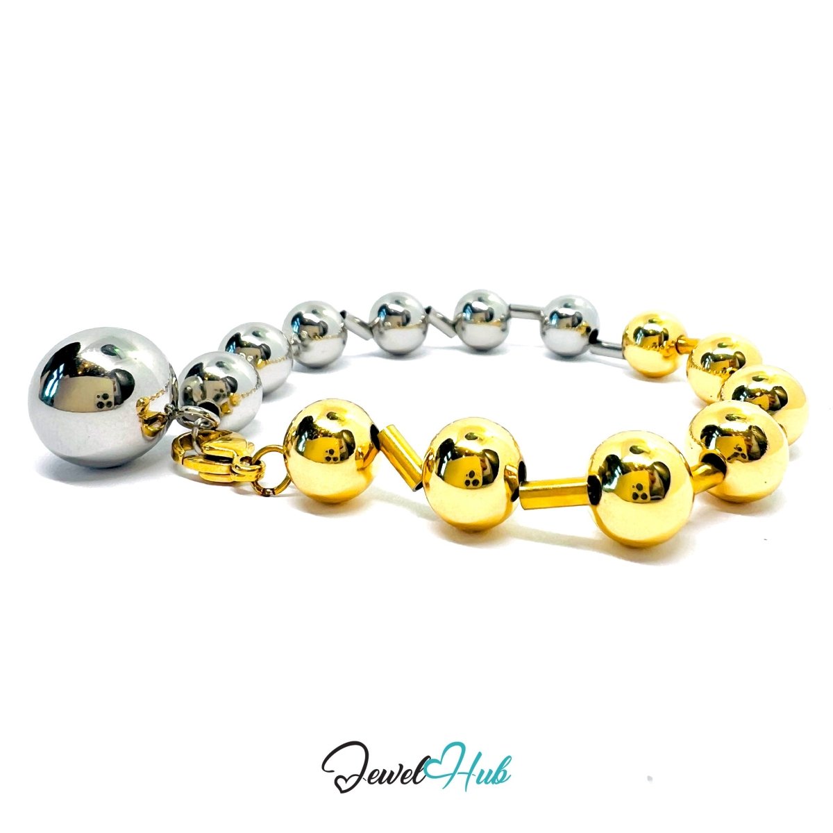 DuoTone 316L Stainless Steel Chain Bracelet – Bead Signature Centerpiece - JewelHub.co.uk