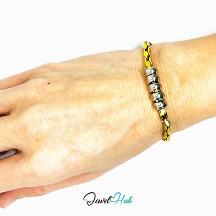 DuoTone 316L Stainless Steel Chain Bracelet - Gold Chain Silver Bead Focus - JewelHub.co.uk