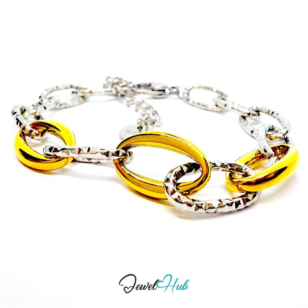 DuoTone 316L Stainless Steel Chain Bracelet – Golden Bold Oval Link - JewelHub.co.uk