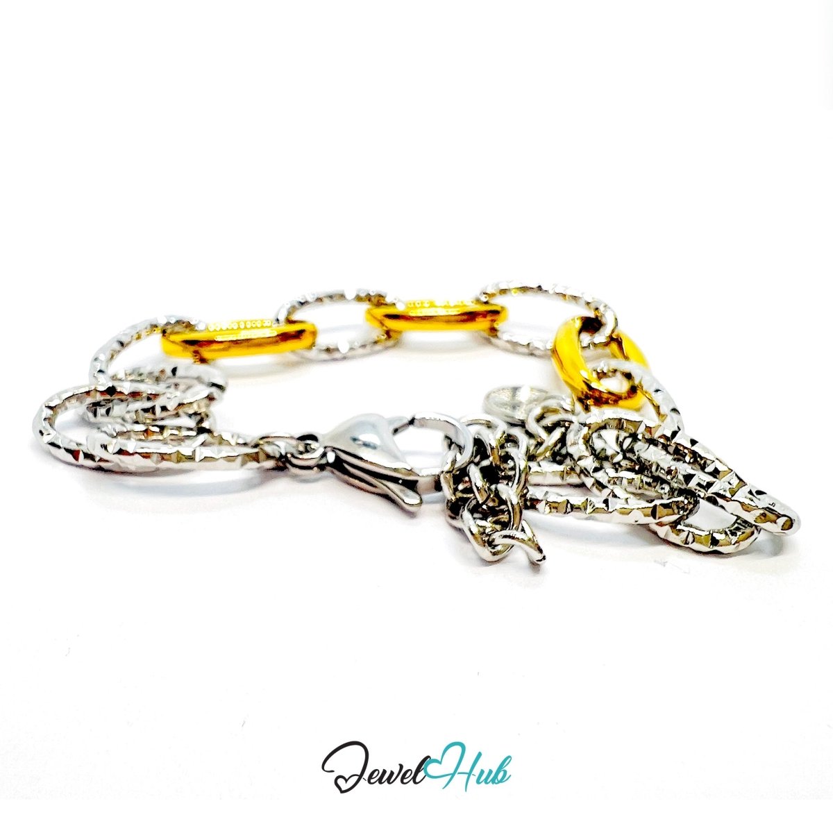 DuoTone 316L Stainless Steel Chain Bracelet – Golden Bold Oval Link - JewelHub.co.uk