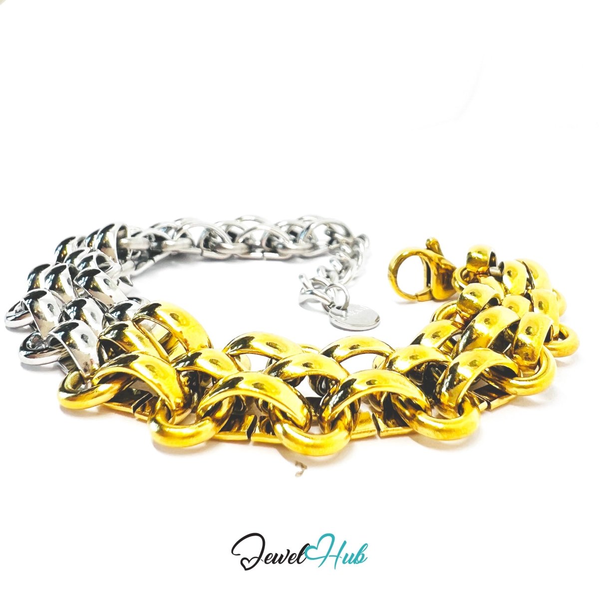 DuoTone 316L Stainless Steel Chain Bracelet – Half‑Split Curved Link - JewelHub.co.uk