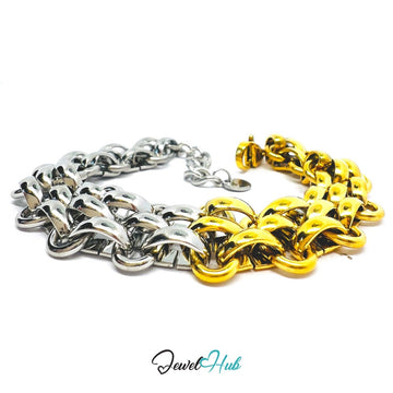 DuoTone 316L Stainless Steel Chain Bracelet – Half‑Split Curved Link - JewelHub.co.uk