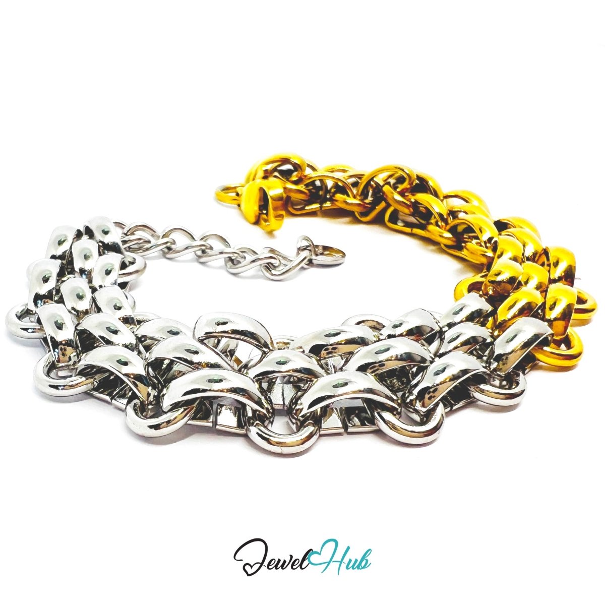 DuoTone 316L Stainless Steel Chain Bracelet – Half‑Split Curved Link - JewelHub.co.uk