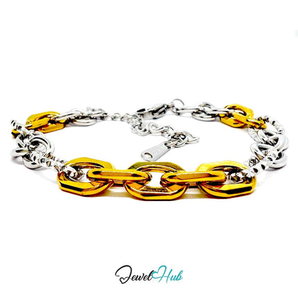 DuoTone 316L Stainless Steel Chain Bracelet – Interwoven Link Edition - JewelHub.co.uk
