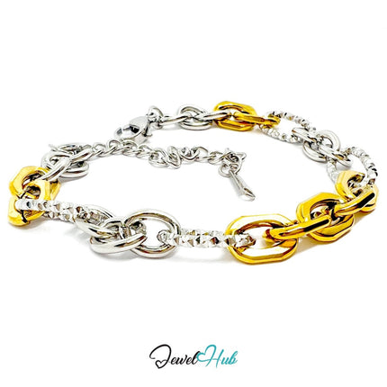 DuoTone 316L Stainless Steel Chain Bracelet – Interwoven Link Edition - JewelHub.co.uk