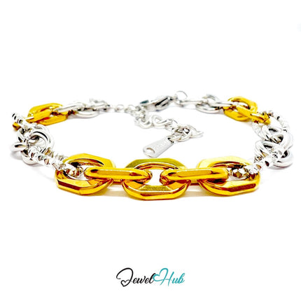 DuoTone 316L Stainless Steel Chain Bracelet – Interwoven Link Edition - JewelHub.co.uk