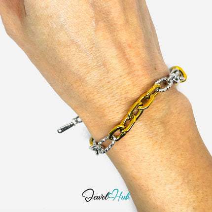 DuoTone 316L Stainless Steel Chain Bracelet – Interwoven Link Edition - JewelHub.co.uk