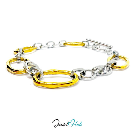DuoTone 316L Stainless Steel Chain Bracelet – Oval Harmony Edition - JewelHub.co.uk