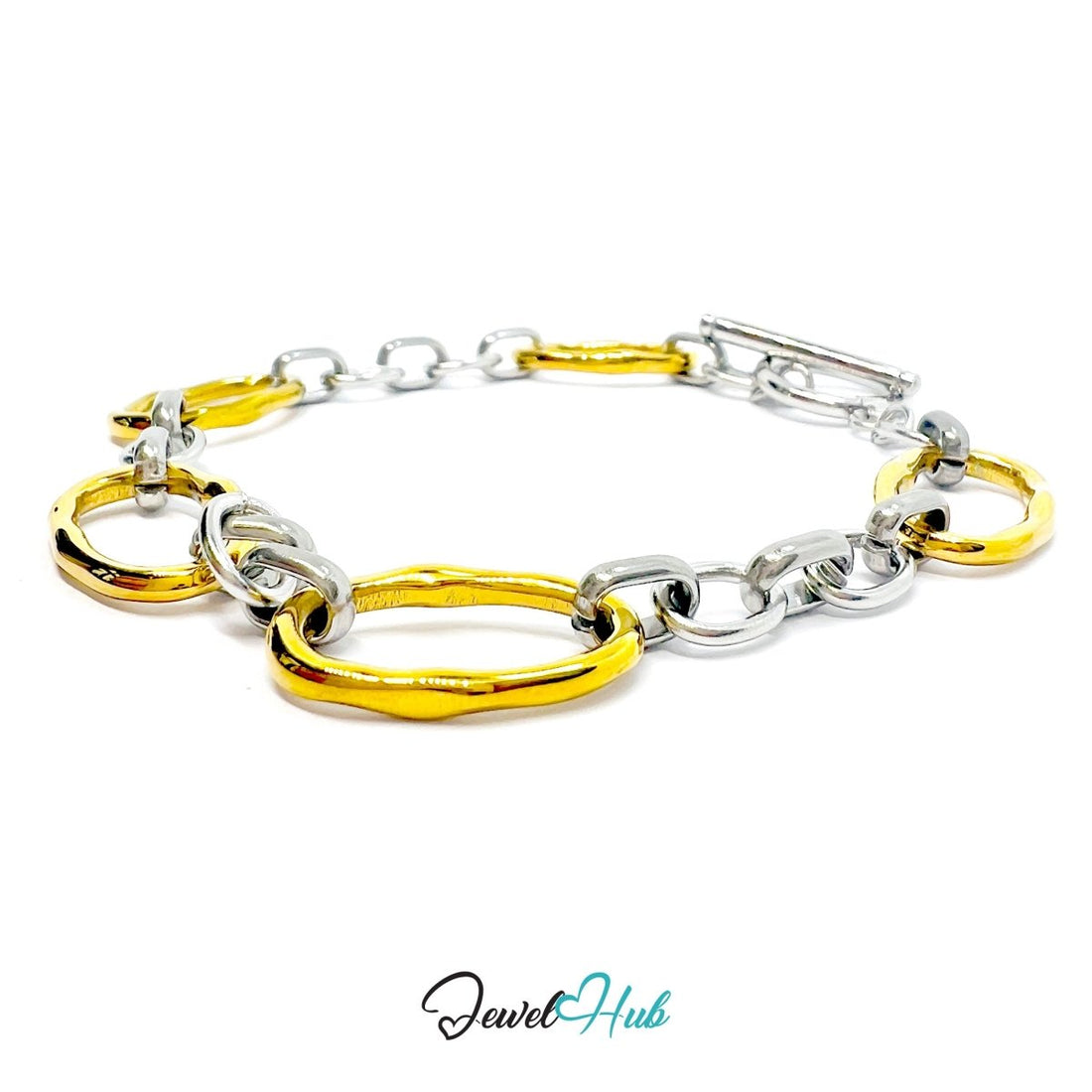 DuoTone 316L Stainless Steel Chain Bracelet – Oval Harmony Edition - JewelHub.co.uk