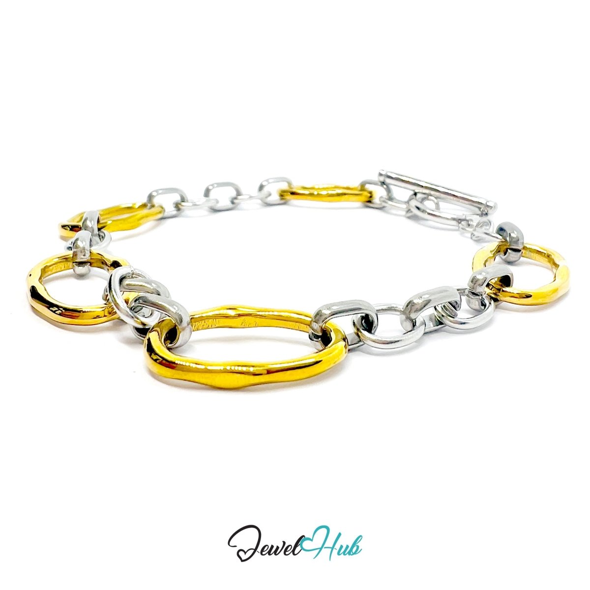 DuoTone 316L Stainless Steel Chain Bracelet – Oval Harmony Edition - JewelHub.co.uk