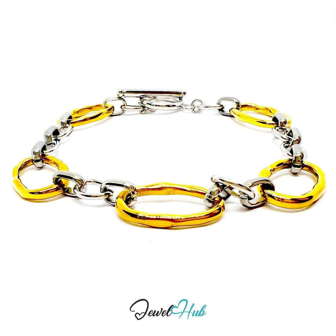 DuoTone 316L Stainless Steel Chain Bracelet – Oval Harmony Edition - JewelHub.co.uk