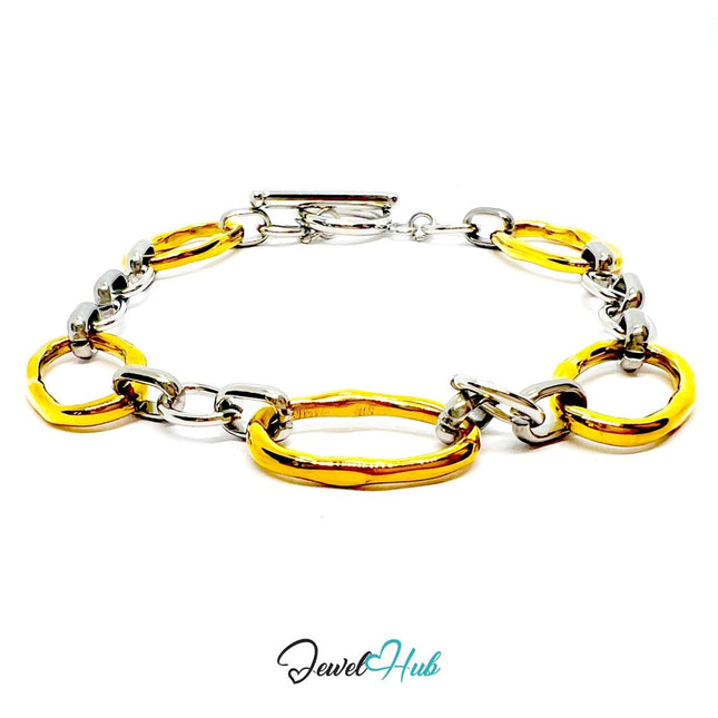 DuoTone 316L Stainless Steel Chain Bracelet – Oval Harmony Edition - JewelHub.co.uk