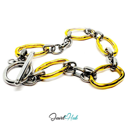 DuoTone 316L Stainless Steel Chain Bracelet – Oval Harmony Edition - JewelHub.co.uk