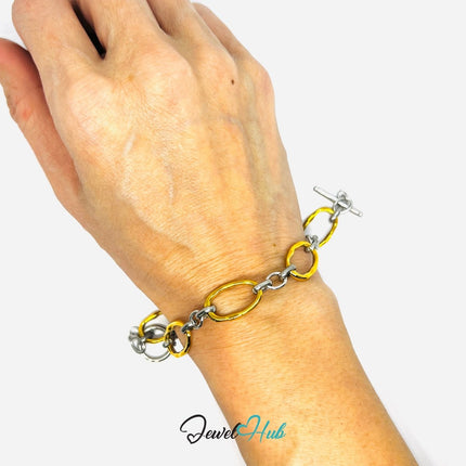 DuoTone 316L Stainless Steel Chain Bracelet – Oval Harmony Edition - JewelHub.co.uk