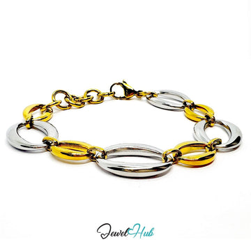 DuoTone 316L Stainless Steel Chain Bracelet – Silver Oval Statement - JewelHub.co.uk