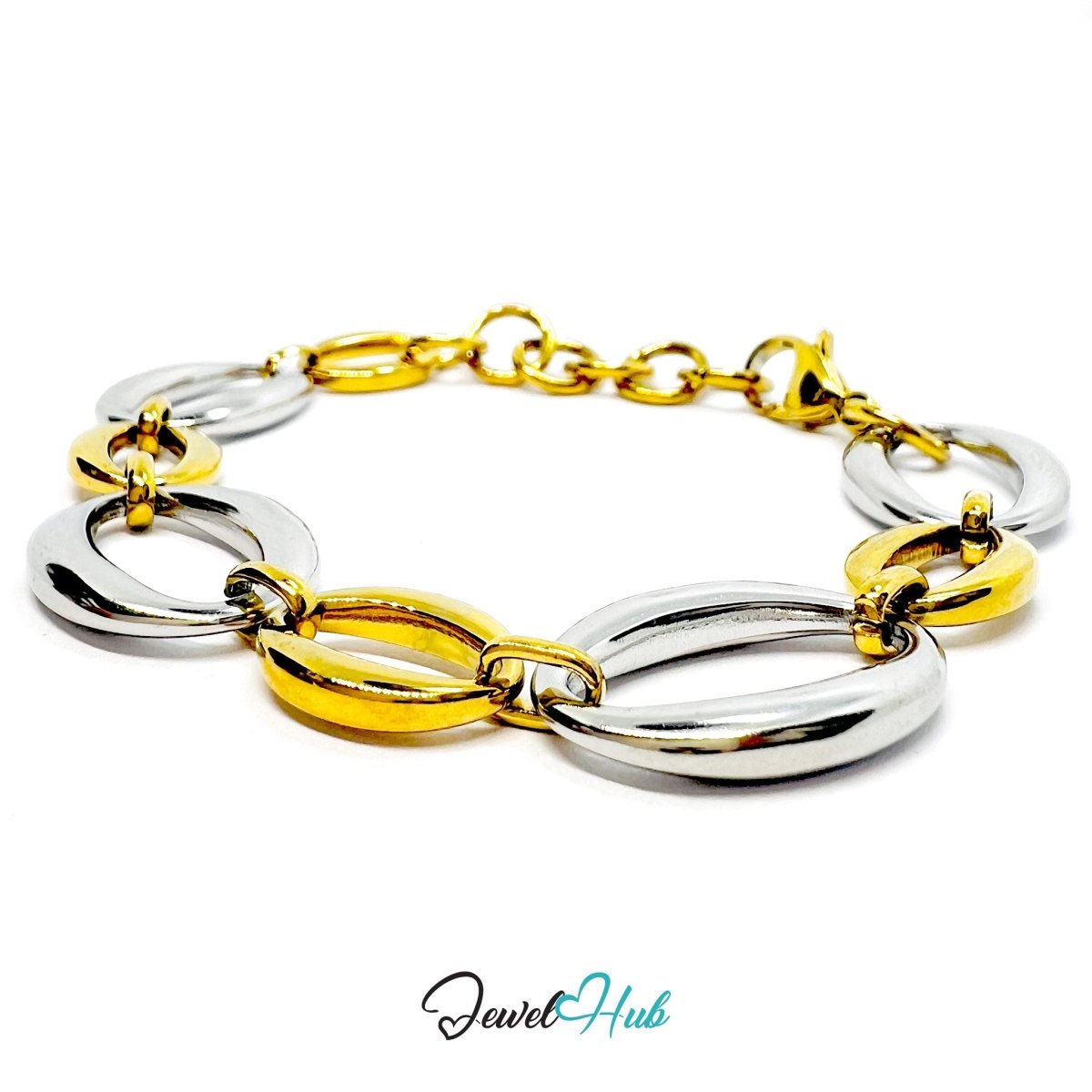 DuoTone 316L Stainless Steel Chain Bracelet – Silver Oval Statement - JewelHub.co.uk