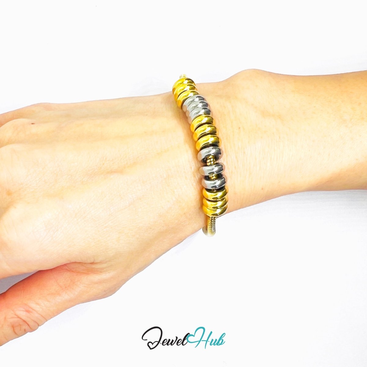 DuoTone 316L Stainless Steel Chain Bracelet, Snake Duo Middle Harmony - JewelHub.co.uk