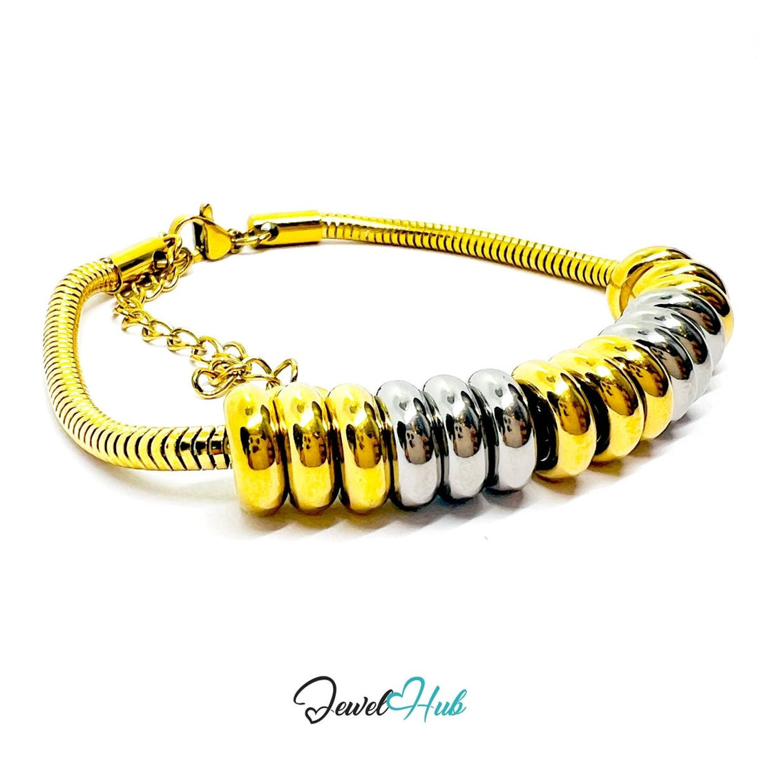 DuoTone 316L Stainless Steel Chain Bracelet, Snake Duo Middle Harmony - JewelHub.co.uk