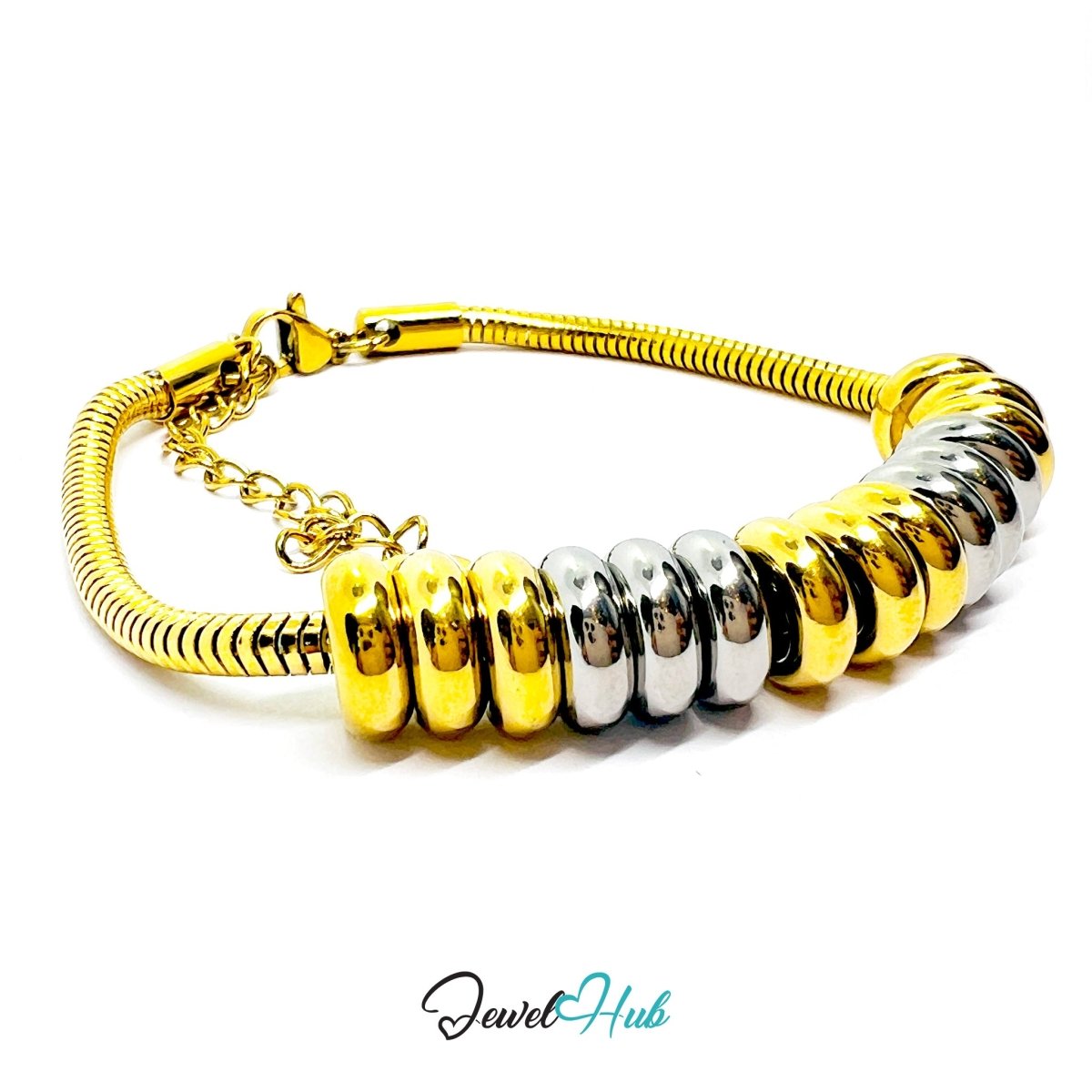 DuoTone 316L Stainless Steel Chain Bracelet, Snake Duo Middle Harmony - JewelHub.co.uk