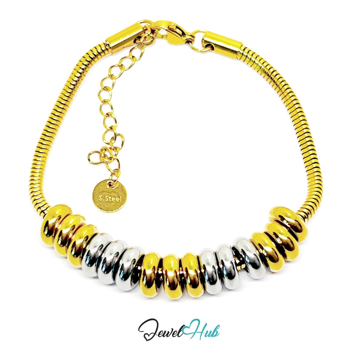 DuoTone 316L Stainless Steel Chain Bracelet, Snake Duo Middle Harmony - JewelHub.co.uk