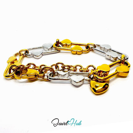 DuoTone 316L Stainless Steel Heart Link Bracelet – Bold Statement as Trend‑Driven Gifts - JewelHub.co.uk