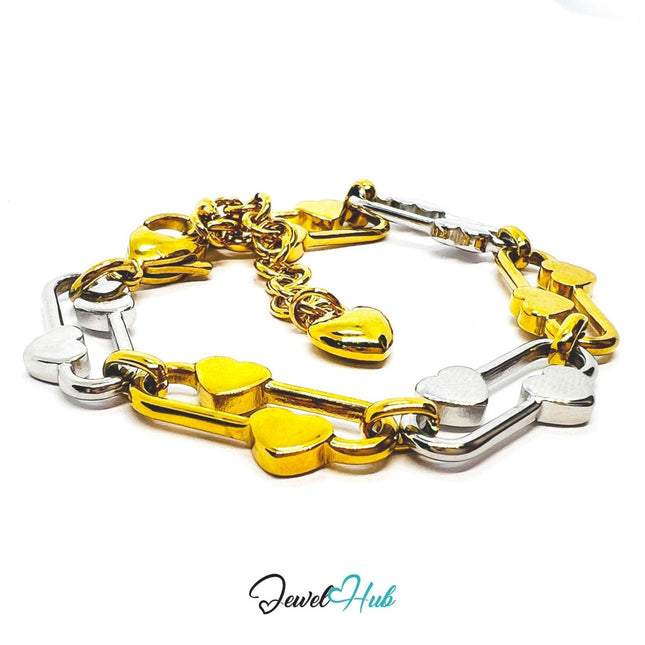 DuoTone 316L Stainless Steel Heart Link Bracelet – Bold Statement as Trend‑Driven Gifts - JewelHub.co.uk