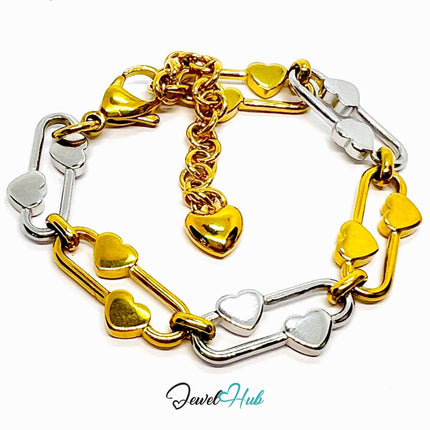 DuoTone 316L Stainless Steel Heart Link Bracelet – Bold Statement as Trend‑Driven Gifts - JewelHub.co.uk