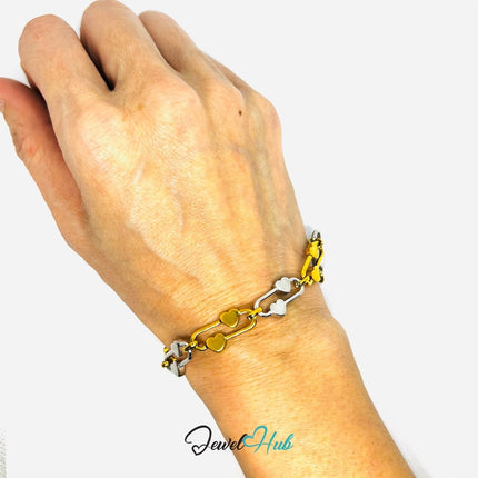 DuoTone 316L Stainless Steel Heart Link Bracelet – Bold Statement as Trend‑Driven Gifts - JewelHub.co.uk