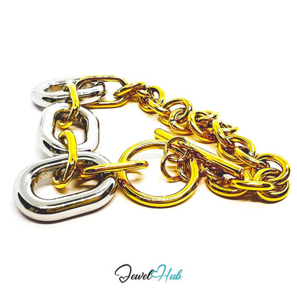 DuoTone 316L Stainless Steel Link Bracelet – Oval Contrast Edition - JewelHub.co.uk