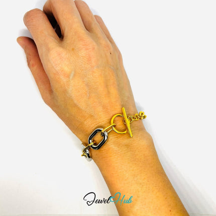 DuoTone 316L Stainless Steel Link Bracelet – Oval Contrast Edition - JewelHub.co.uk