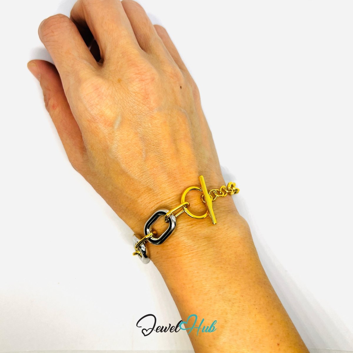DuoTone 316L Stainless Steel Link Bracelet – Oval Contrast Edition - JewelHub.co.uk