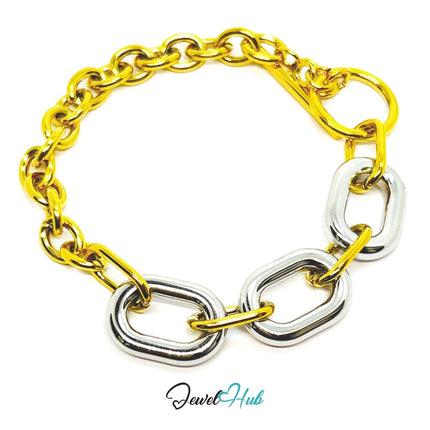 DuoTone 316L Stainless Steel Link Bracelet – Oval Contrast Edition - JewelHub.co.uk