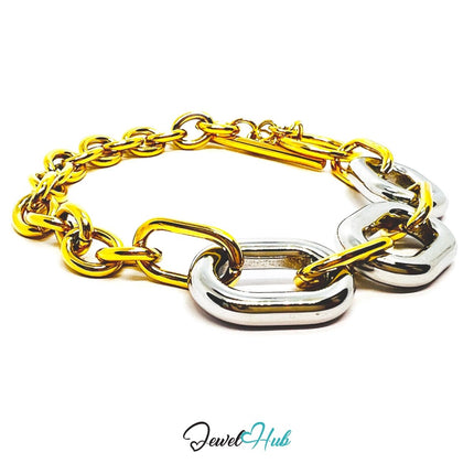 DuoTone 316L Stainless Steel Link Bracelet – Oval Contrast Edition - JewelHub.co.uk