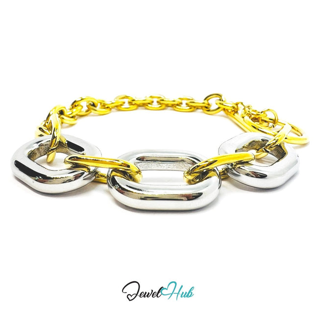 DuoTone 316L Stainless Steel Link Bracelet – Oval Contrast Edition - JewelHub.co.uk