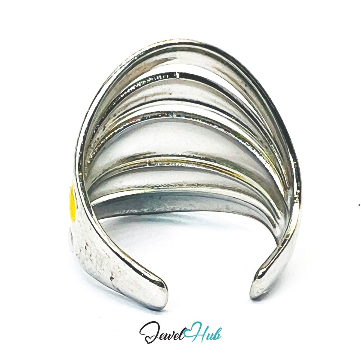 DuoTone BandArc Ring · Stainless Steel · Fixed Open - End PQR · Gold & Silver Sculptural Band - JewelHub.co.uk