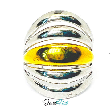 DuoTone BandArc Ring · Stainless Steel · Fixed Open - End PQR · Gold & Silver Sculptural Band - JewelHub.co.uk