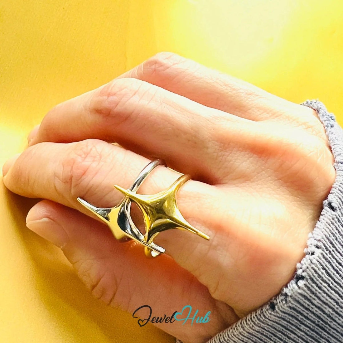 DuoTone BlinkBlink Ring · Stainless Steel · Adjustable QRS · Celestial Spark - JewelHub.co.uk