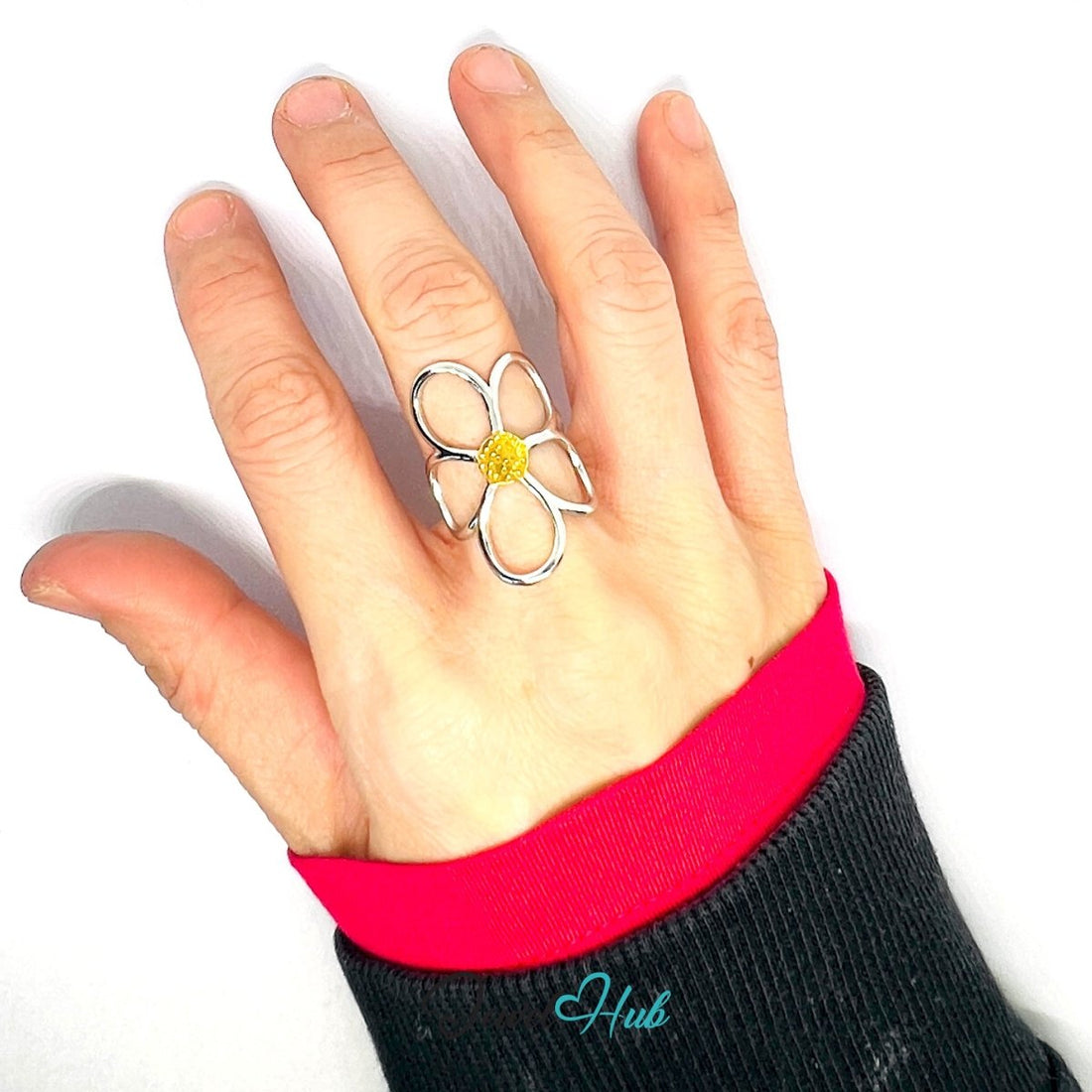 DuoTone BloomLoop Ring · Stainless Steel · Adjustable MNOPQ · Gold Center & Silver Petal Loops - JewelHub.co.uk