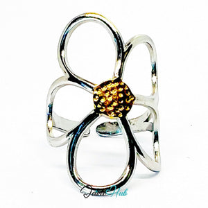 DuoTone BloomLoop Ring · Stainless Steel · Adjustable MNOPQ · Gold Center & Silver Petal Loops - JewelHub.co.uk