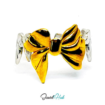Duotone Bow Ring · Stainless Steel · Adjustable MNOPQ · Gold & Silver Accent - JewelHub.co.uk