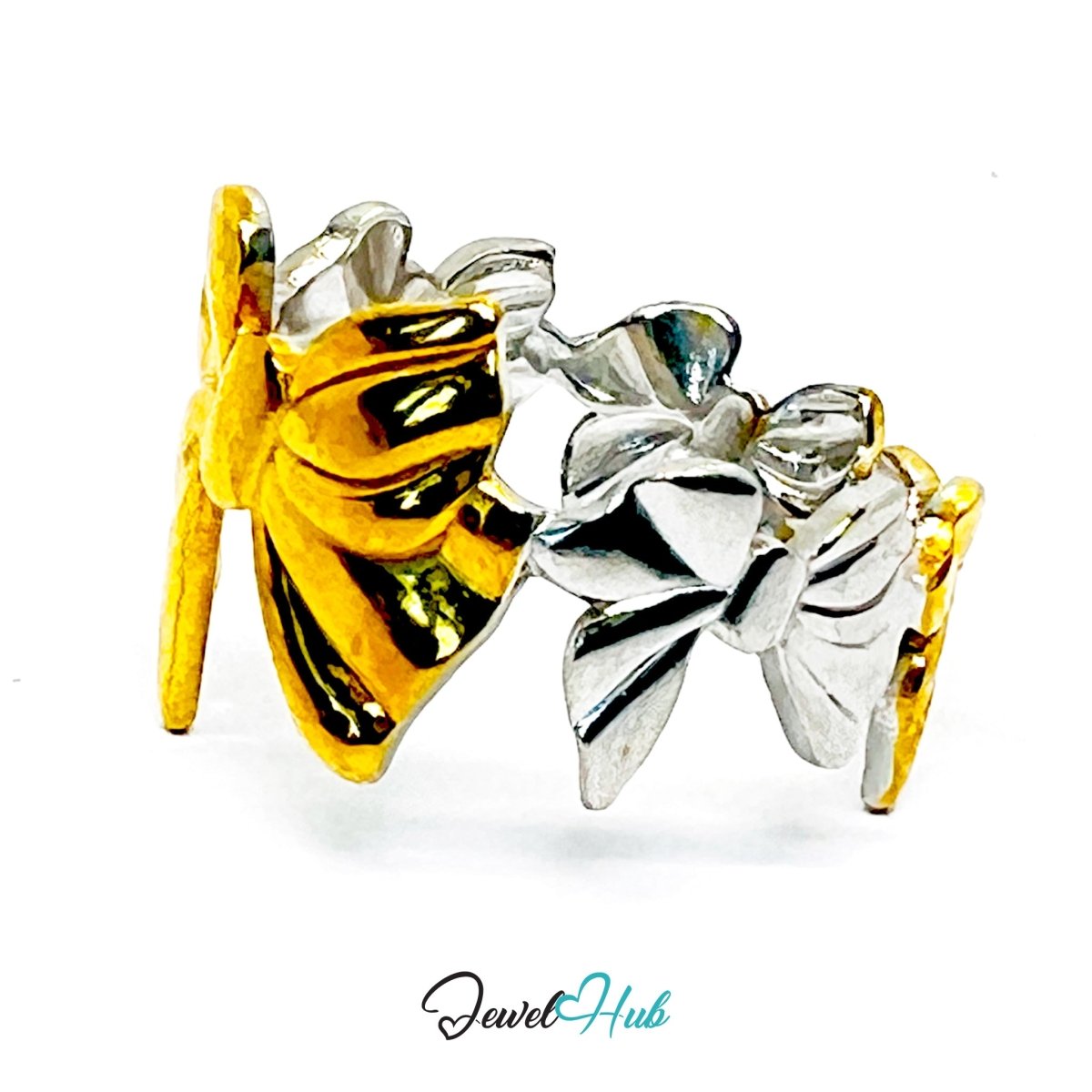 Duotone Bow Ring · Stainless Steel · Adjustable MNOPQ · Gold & Silver Accent - JewelHub.co.uk