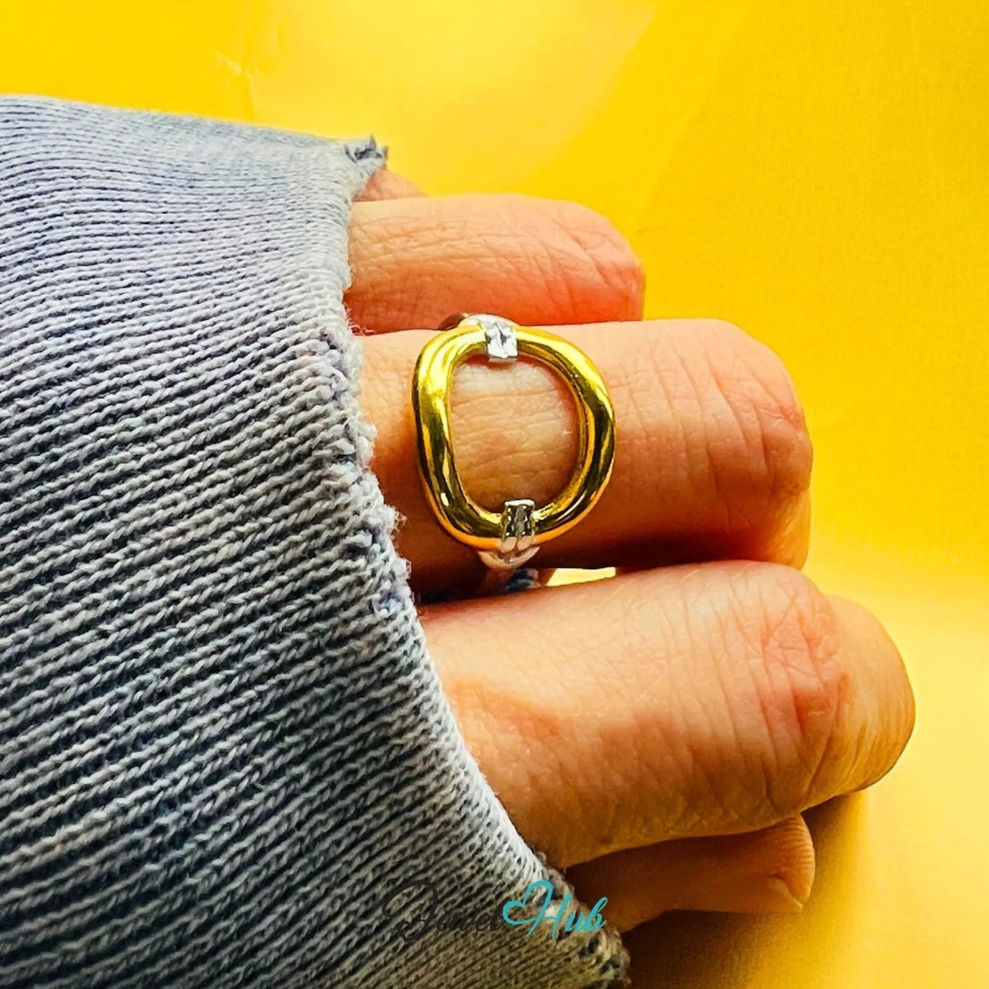 DuoTone Buckle & Horseshoe Adjustable Ring UK OPQ · Stainless Steel · Waterproof - JewelHub.co.uk