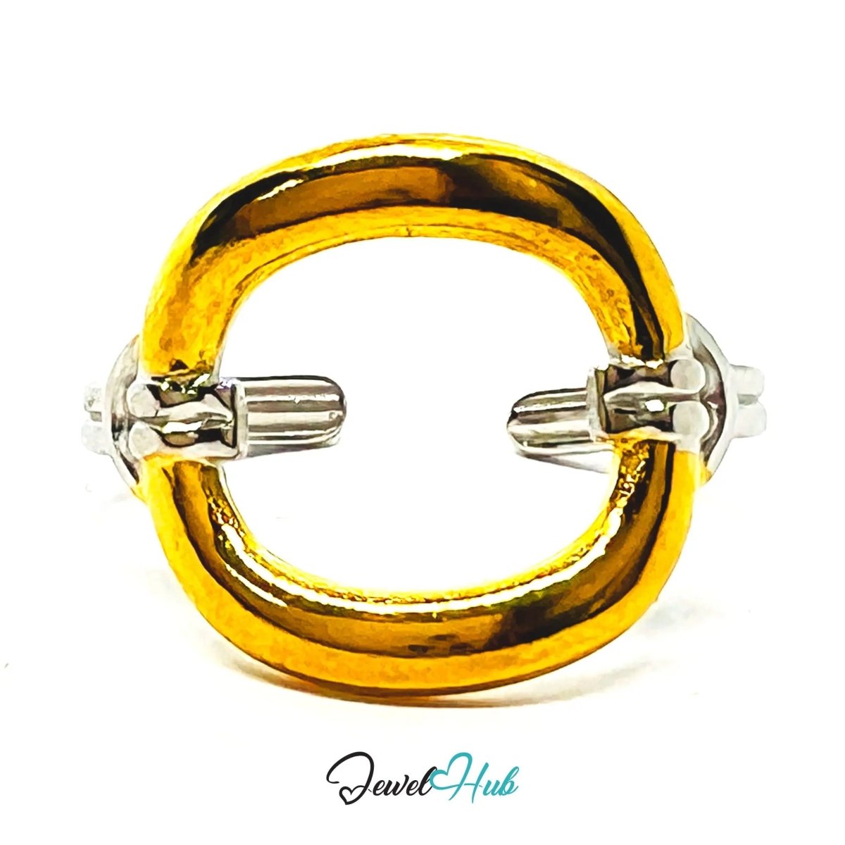DuoTone Buckle & Horseshoe Adjustable Ring UK OPQ · Stainless Steel · Waterproof - JewelHub.co.uk