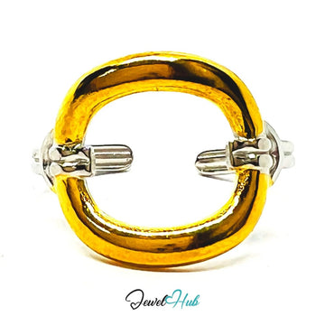 DuoTone Buckle & Horseshoe Adjustable Ring UK OPQ · Stainless Steel · Waterproof - JewelHub.co.uk