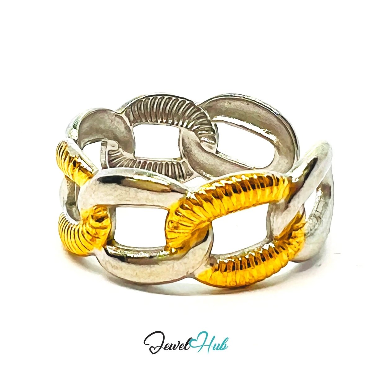 DuoTone ChainBand Ring · Stainless Steel · Adjustable NOP · Layered Styling - JewelHub.co.uk