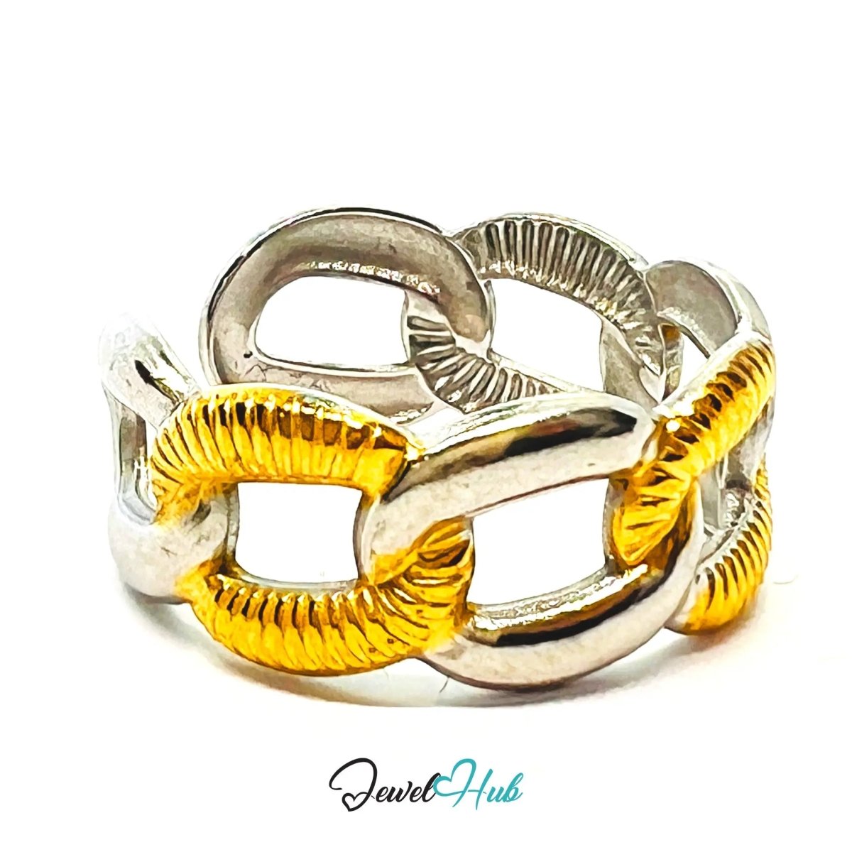 DuoTone ChainBand Ring · Stainless Steel · Adjustable NOP · Layered Styling - JewelHub.co.uk