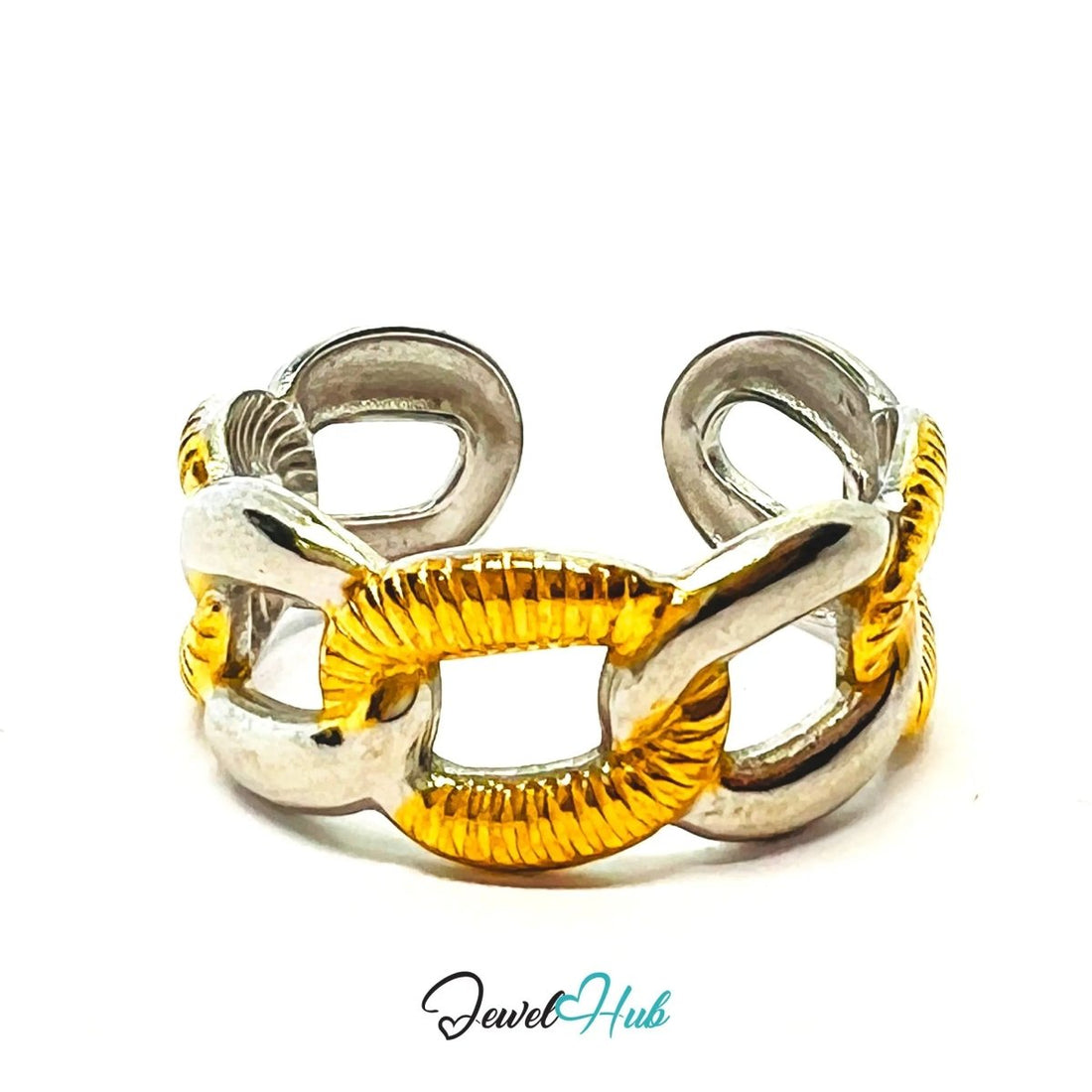 DuoTone ChainBand Ring · Stainless Steel · Adjustable NOP · Layered Styling - JewelHub.co.uk