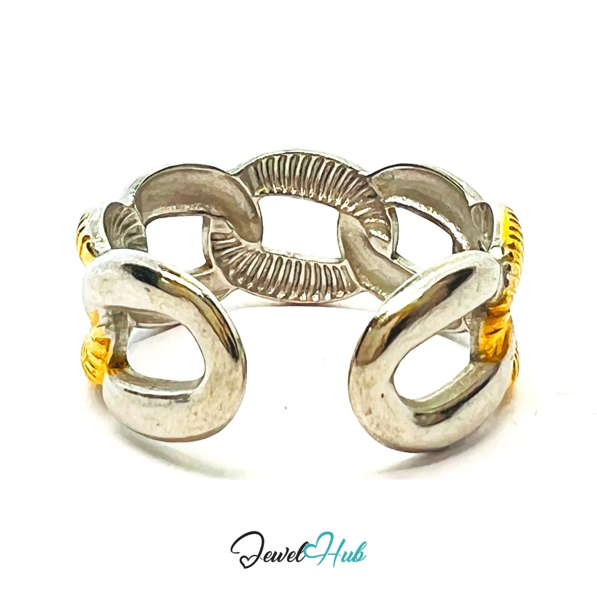 DuoTone ChainBand Ring · Stainless Steel · Adjustable NOP · Layered Styling - JewelHub.co.uk